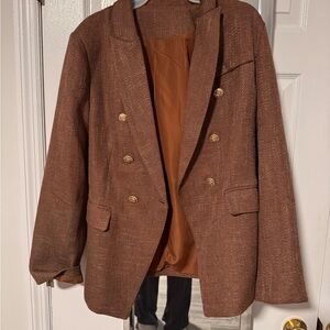 Brown Double-Breasted Blazer with Gold Buttons